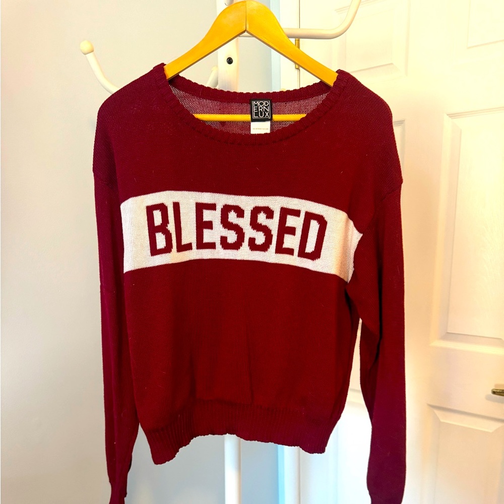 Modern Lux Brand “BLESSED” Knit Crewneck Sweater